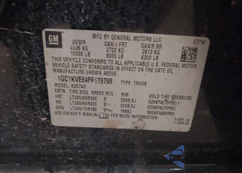 2015 Chevrolet Silverado 2500Hd Lt z USA, uszkodzony, nr VIN 1GC1KVE84FF178798